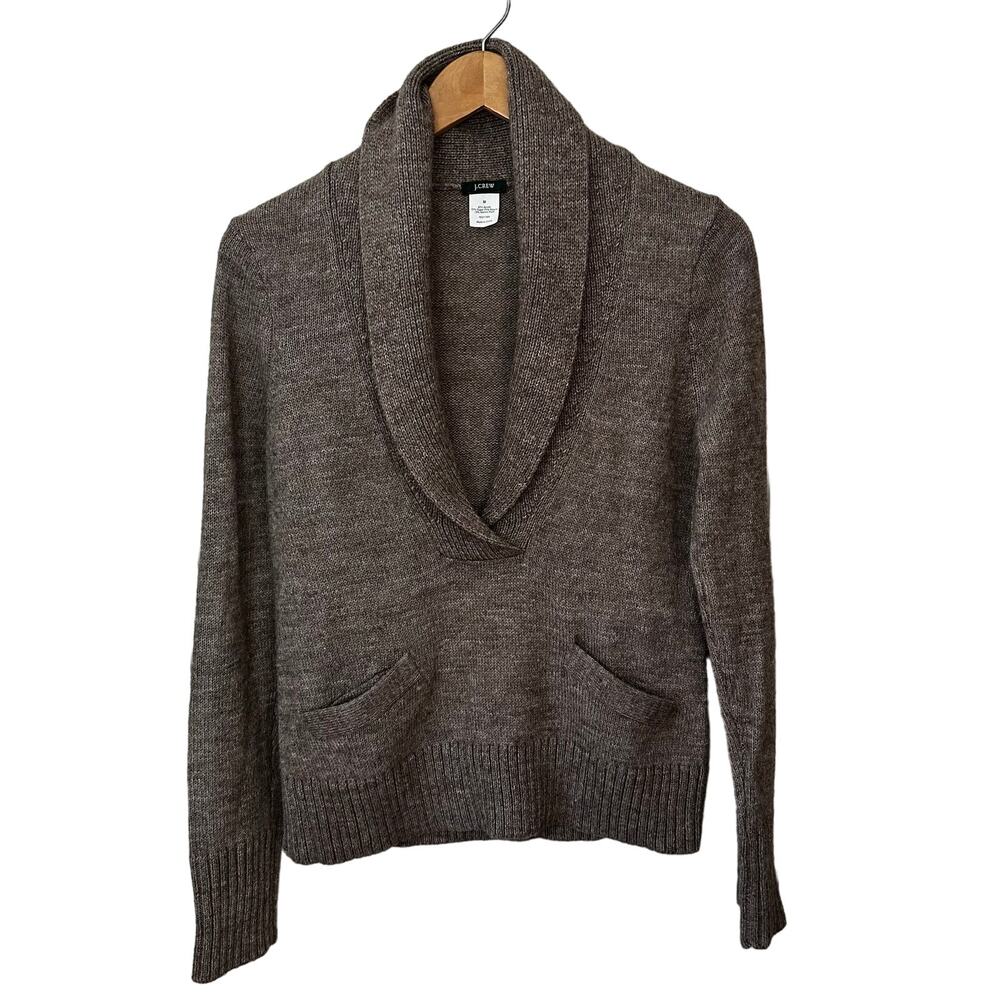 J Crew Womens Sweater Alpaca Merino Blend‎ Pullover Medium Shawl Neck Pockets